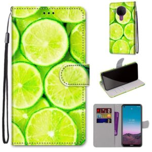 For Nokia 5.4 Coloured Drawing Cross Texture Horizontal Flip PU Leather Case with Holder & Card Slots & Wallet & Lanyard(Green Lemon) (OEM)