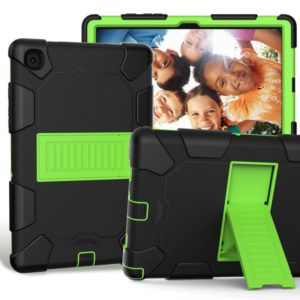 For Samsung Galaxy Tab A7 (2020) T500/T505 Shockproof Two-Color Silicone Protective Case with Holder(Black + Green) (OEM)
