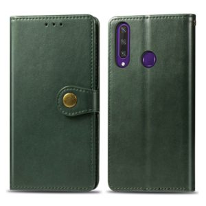 For Huawei Y6P Retro Solid Color Leather Buckle Phone Case with Lanyard & Photo Frame & Card Slot & Wallet & Stand Function(Green) (OEM)