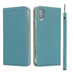 For iPhone XS Max Litchi Genuine Leather Phone Case(Sky Blue) (OEM)