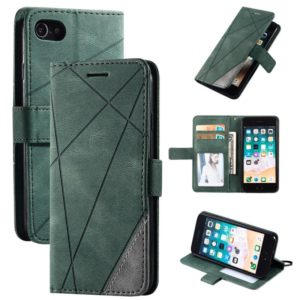 For iPhone SE 2022 / SE 2020 / 8 / 7 Skin Feel Splicing Horizontal Flip Leather Case with Holder & Card Slots & Wallet & Photo Frame(Green) (OEM)