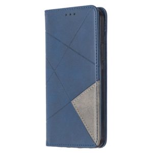 For iPhone 12 / 12 Pro Rhombus Texture Horizontal Flip Magnetic Leather Case with Holder & Card Slots(Blue) (OEM)