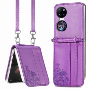 For Huawei P50 Pocket Diagonal Embossed Card Folding Phone Case(Purple) (OEM)