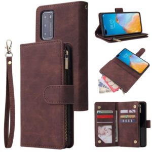 For Huawei P40 Multifunctional Horizontal Flip Leather Case, with Card Slot & Holder & Zipper Wallet & Photo Frame(Coffee) (OEM)