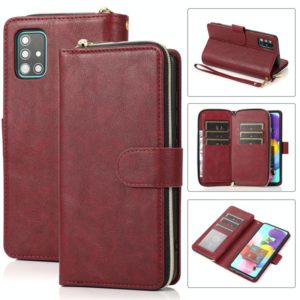 For Samsung Galaxy A51 5G Zipper Wallet Bag Horizontal Flip PU Leather Case with Holder & 9 Card Slots & Wallet & Lanyard & Photo Frame(Red Wine) (OEM)