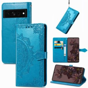 For Google Pixel 7 Pro Mandala Flower Embossed Leather Phone Case(Blue) (OEM)