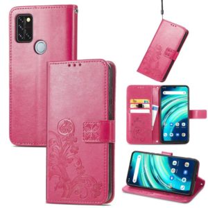 For UMIDIGI A9 Pro Four-leaf Clasp Embossed Buckle Mobile Phone Protection Leather Case with Lanyard & Card Slot & Wallet & Bracket Function(Magenta) (OEM)