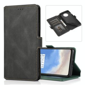 For OnePlus 7T Retro Magnetic Closing Clasp Horizontal Flip Leather Case with Holder & Card Slots & Photo Frame & Wallet(Black) (OEM)