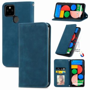 For Google Pixel 5a 5G Retro Skin Feel Business Magnetic Horizontal Flip Leather Case with Holder & Card Slots & Wallet & Photo Frame(Blue) (OEM)