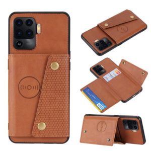 For OPPO A94 Double Buckle PU + TPU Shockproof Magnetic Protective Case with Card Slot & Holder(Brown) (OEM)