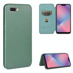 For OPPO A5(AX5) / A3s / A12e Carbon Fiber Texture Horizontal Flip TPU + PC + PU Leather Case with Card Slot(Green) (OEM)