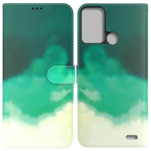 For ZTE Blade A52 Watercolor Pattern Horizontal Flip Leather Phone Case(Cyan Green) (OEM)