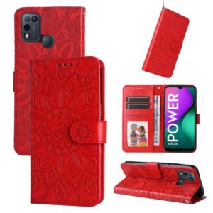For Infinix Smart 5 Embossed Sunflower Leather Phone Case(Red) (OEM)