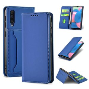 For Samsung Galaxy A30s Strong Magnetism Liquid Feel Horizontal Flip Leather Case with Holder & Card Slots & Wallet(Blue) (OEM)