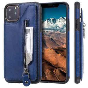 For iPhone 11 Pro Max Solid Color Double Buckle Zipper Shockproof Protective Case(Blue) (OEM)