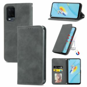 For OPPO A54 4G Retro Skin Feel Business Magnetic Horizontal Flip Leather Case With Holder & Card Slots & Wallet & Photo Frame(Grey) (OEM)