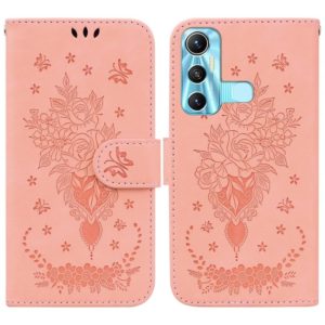 For Infinix Hot 11 X662 Butterfly Rose Embossed Leather Phone Case(Pink) (OEM)
