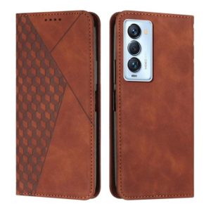 For Tecno Camon 18 Premier Diamond Splicing Skin Feel Magnetic Leather Phone Case(Brown) (OEM)