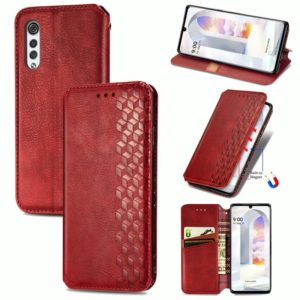 For LG Velvet 5G Cubic Grid Pressed Horizontal Flip Magnetic PU Leather Case with Holder & Card Slots & Wallet(Red) (OEM)