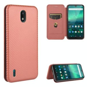 For Nokia 1.3 Carbon Fiber Texture Horizontal Flip TPU + PC + PU Leather Case with Card Slot(Brown) (OEM)
