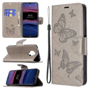For Nokia G20 / G10 Embossing Two Butterflies Pattern Horizontal Flip PU Leather Case with Holder & Card Slot & Wallet & Lanyard(Grey) (OEM)