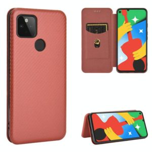 For Google Pixel 4A 5G Carbon Fiber Texture Horizontal Flip TPU + PC + PU Leather Case with Card Slot(Brown) (OEM)
