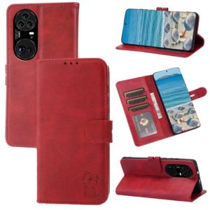For Huawei P50 Pro Embossed Happy Cat Pattern Horizontal Flip Leather Case with Holder & Card Slots & Wallet(Red) (OEM)
