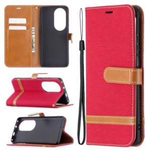 For Huawei P50 Pro Color Matching Denim Texture Horizontal Flip Leather Case with Holder & Card Slots & Wallet & Lanyard(Red) (OEM)