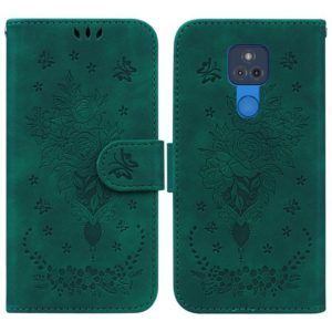 For Motorola Moto G Play 2021 Butterfly Rose Embossed Leather Phone Case(Green) (OEM)