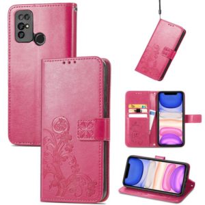 For Doogee X96 Pro Four-leaf Clasp Embossed Buckle Mobile Phone Protection Leather Case with Lanyard & Card Slot & Wallet & Bracket Function(Magenta) (OEM)