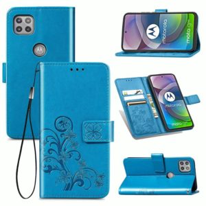 Four-leaf Clasp Embossed Buckle Mobile Phone Protection Leather Case with Lanyard & Card Slot & Wallet & Bracket Function For Motorola Moto G 5G(Blue) (OEM)