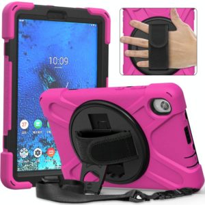 For Lenovo Tab M8 (2020) TB-8705F 8.0 inch Shockproof Colorful Silicone + PC Protective Case with Holder & Shoulder Strap & Hand Strap(Rose Red) (OEM)