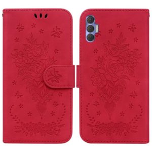 For Tecno Spark 8P Butterfly Rose Embossed Leather Phone Case(Red) (OEM)