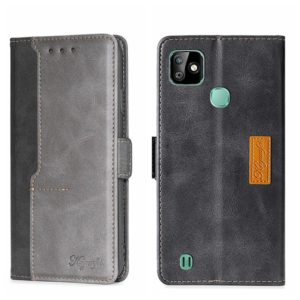 For Infinix Smart HD 2021 X612 Contrast Color Side Buckle Leather Phone Case(Black + Grey) (OEM)