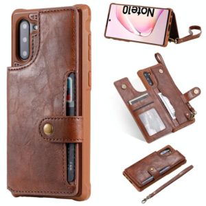 For Galaxy Note 10 Buckle Zipper Shockproof Protective Case with Holder & Card Slots & Wallet & Lanyard & Photos Frame(Coffee) (OEM)