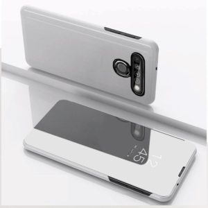 For LG K51S Plated Mirror Horizontal Flip Leather Case with Holder(Silver) (OEM)