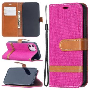 For iPhone 12 mini Color Matching Denim Texture Horizontal Flip Leather Case with Holder & Card Slots & Wallet & Lanyard(Rose Red) (OEM)