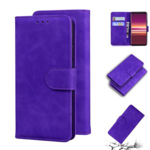 For Sony Xperia 5 Skin Feel Pure Color Flip Leather Phone Case(Purple) (OEM)
