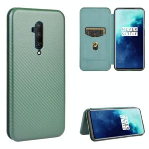For OnePlus 7T Pro Carbon Fiber Texture Horizontal Flip TPU + PC + PU Leather Case with Card Slot(Green) (OEM)