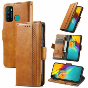 For Infinix Hot 9 CaseNeo Business Splicing Dual Magnetic Buckle Horizontal Flip PU Leather Case with Holder & Card Slots & Wallet(Khaki) (OEM)
