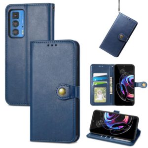 For Motorola Edge 20 Pro Solid Color Leather Buckle Phone Case with Lanyard & Photo Frame & Card Slot & Wallet & Stand Function(Blue) (OEM)