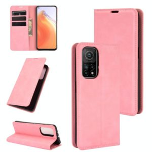 For Xiaomi Mi 10T / 10T Pro Retro-skin Business Magnetic Suction Leather Case with Holder & Card Slots & Wallet(Pink) (OEM)