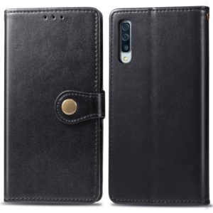 Retro Solid Color Leather Buckle Mobile Phone Protection Leather Case with Photo Frame & Card Slot & Wallet & Bracket Function for Galaxy A50(Black) (OEM)