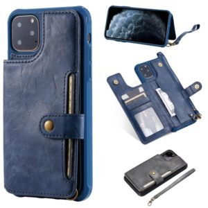 For iPhone 11 Pro Max Buckle Zipper Shockproof Protective Case with Holder & Card Slots & Wallet & Lanyard & Photos Frame(Blue) (OEM)