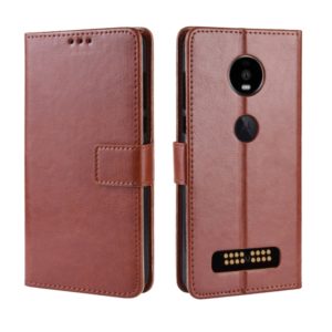 Retro Crazy Horse Texture Horizontal Flip Leather Case for Motorola Moto Z4/Z4 Play, with Holder & Card Slots & Photo Frame(Brown) (OEM)