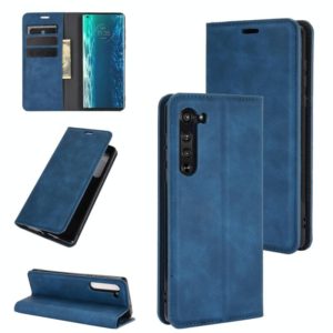 For Motorola Moto Edge Retro-skin Business Magnetic Suction Leather Case with Holder & Card Slots & Wallet(Dark Blue) (OEM)