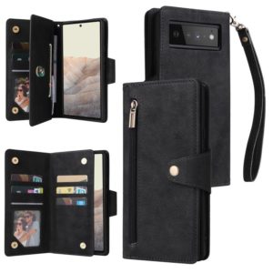 For Google Pixel 6 Pro Rivet Buckle 9 Cards Three Fold Leather Phone Case(Black) (OEM)