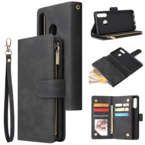 For Huawei P30 Lite Multifunctional Retro Frosted Horizontal Flip Leather Case with Card Slot & Holder & Zipper Wallet & Photo Frame & Lanyard(Black) (OEM)
