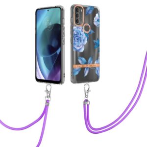For Motorola Moto G71 5G Flowers Series TPU Phone Case with Lanyard(Blue Peony) (OEM)