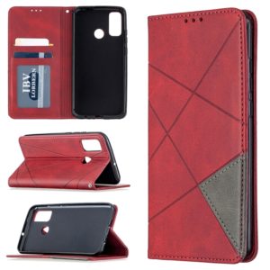 For Huawei P smart 2020 Rhombus Texture Horizontal Flip Magnetic Leather Case with Holder & Card Slots & Wallet(Red) (OEM)